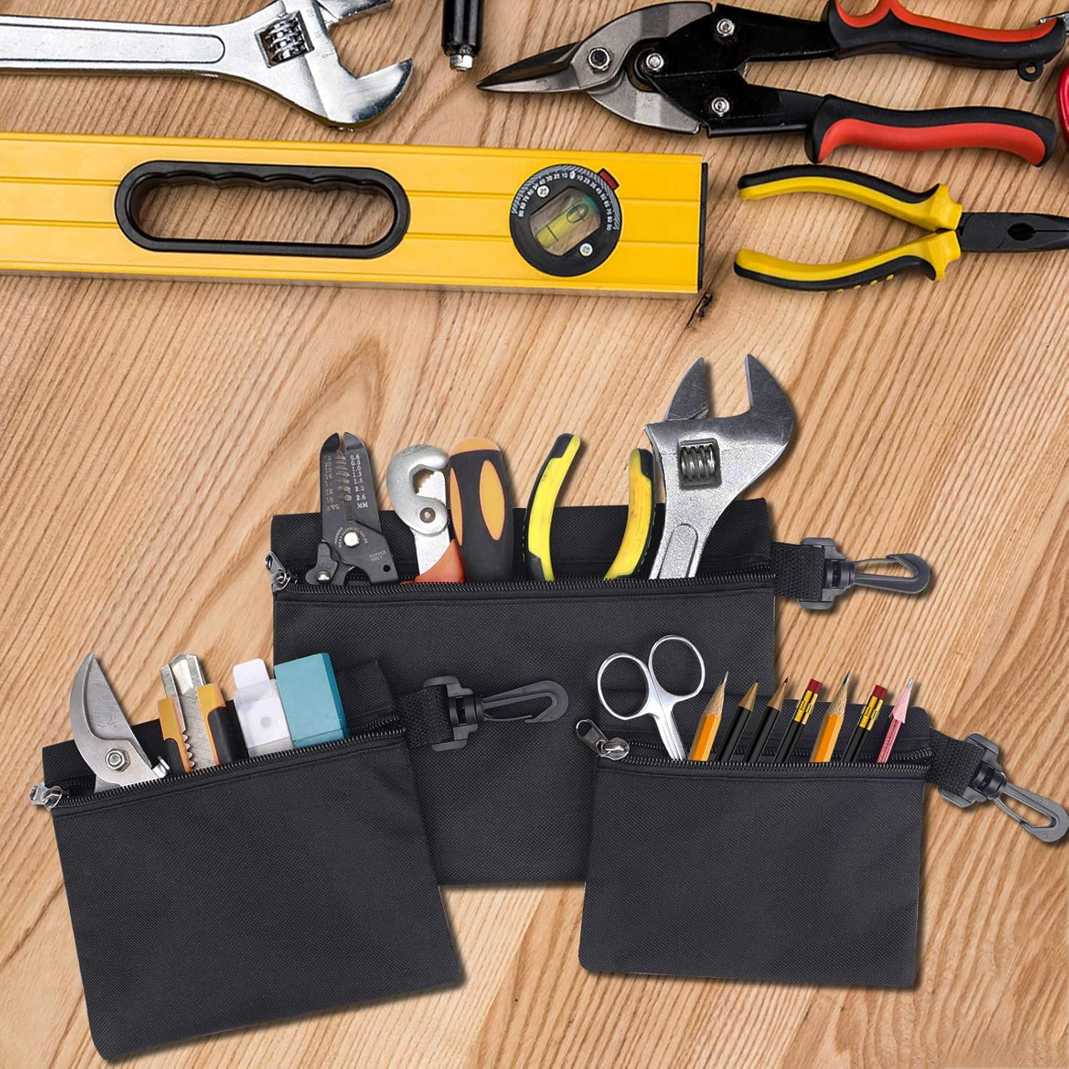 Canvas Tool Bags 3 Pack Heavy Duty Zipper Pouch Set Small Tool Organizer Black