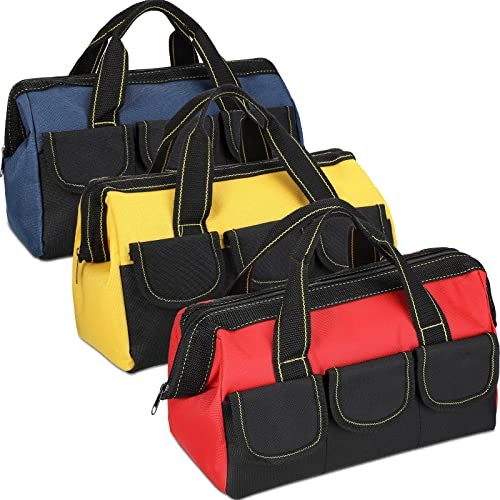 3 Pack Tool Bag for Men with Waterproof Hard 13 Inch Blue, Red, Yellow Classic