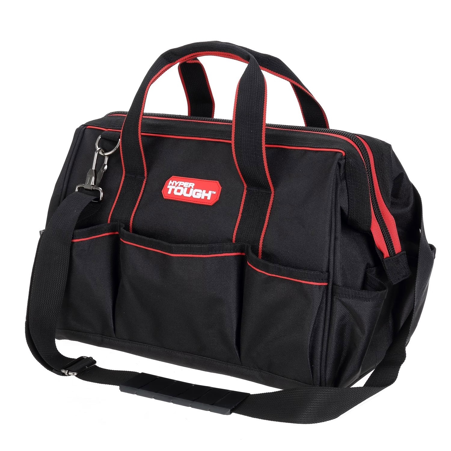 Hyper Tough 15 Inch Large Mouth Tool Bag Multi Pocket Construction Storage Tote