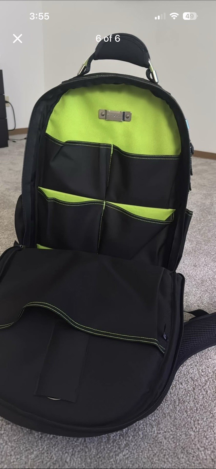 Greenlee Tool Backpack Black/Green Multiple Pockets Adjustable Straps Handle