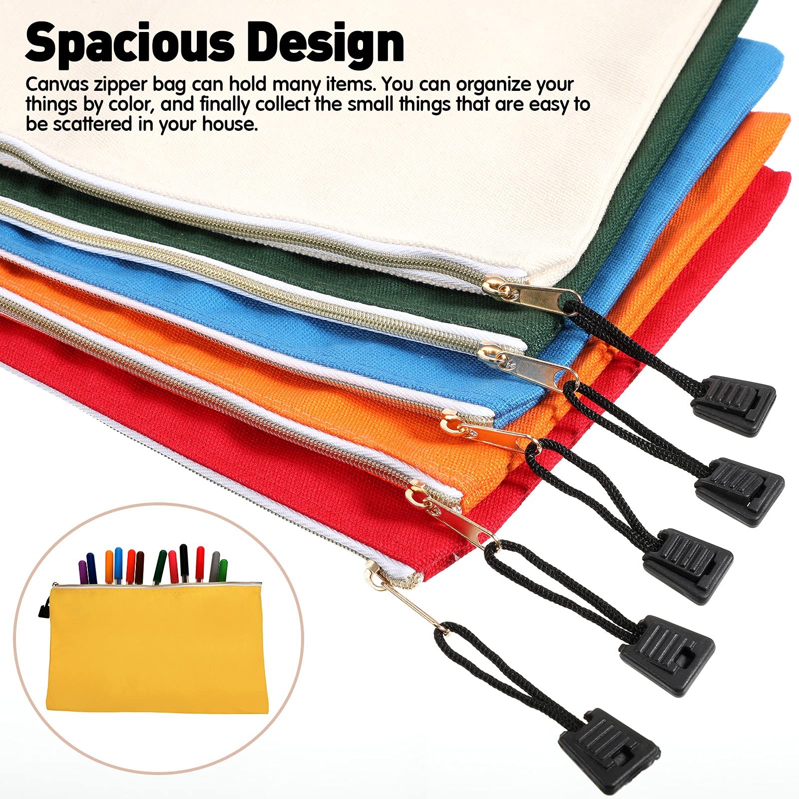 Frienda 10 Pieces Canvas Tool Pouch Metal Zipper 12.5 x 7 Inch, Multi-colored