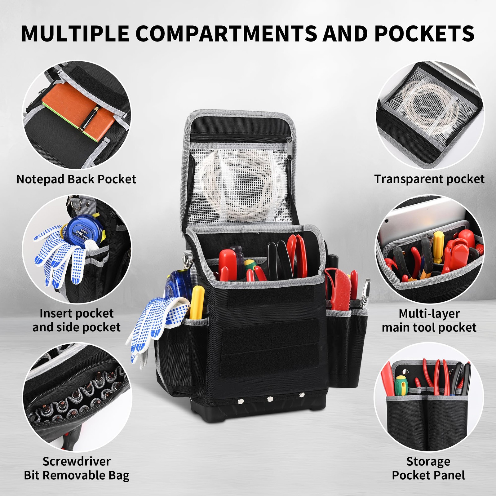 Electrician Tool Bag, 30-Pockets Heavy Duty Tool Pouch with Hard Bottom & Sho…