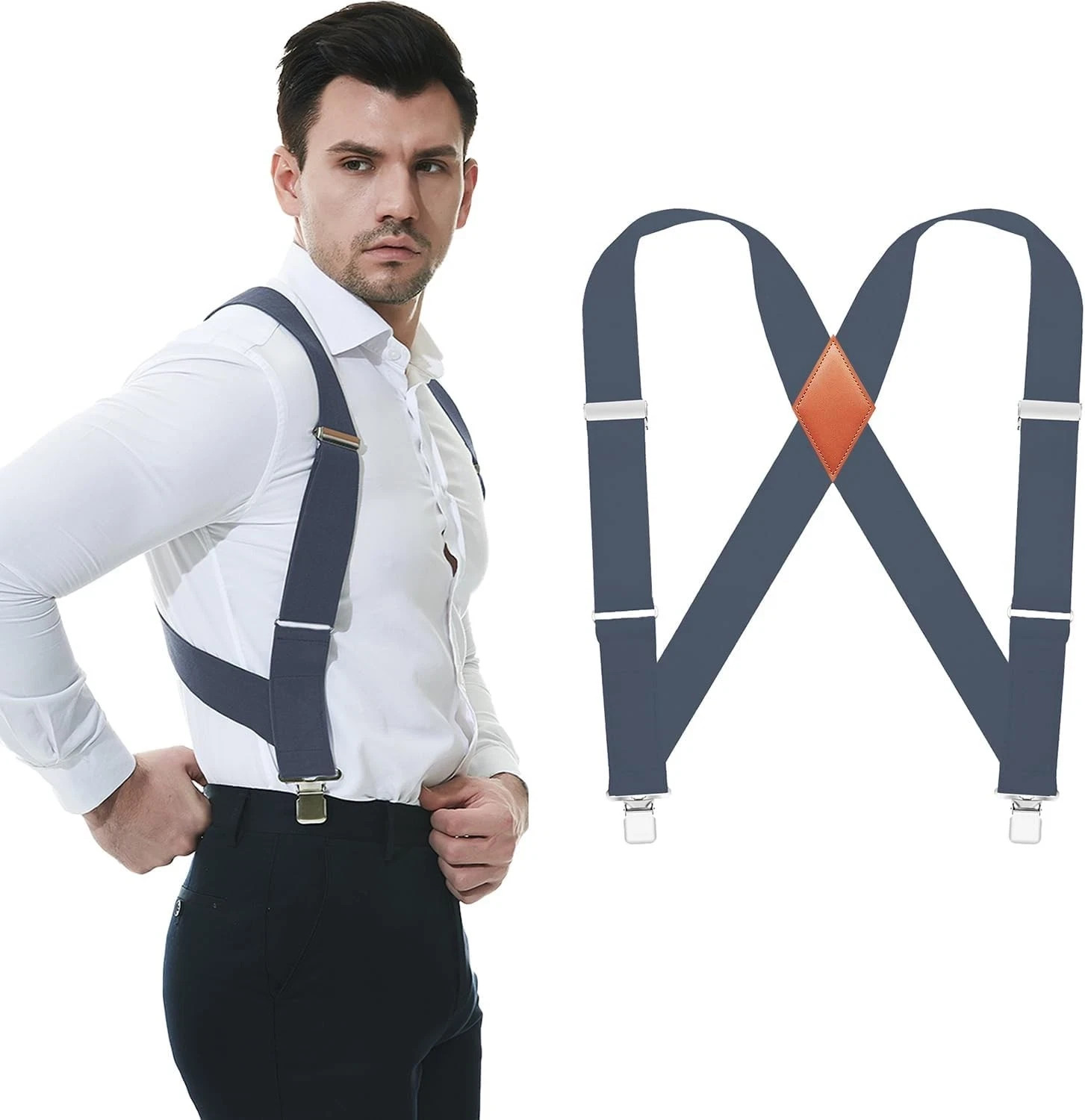 Side Clips Suspenders for Men Heavy Duty 2″ Trucker One Size, 🔔2/Grey