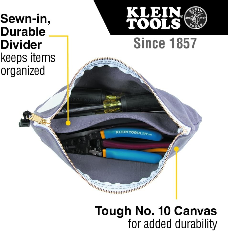 Klein Tools 55578 Zipper Bag with Divider, No. 10 Canvas, 7-Inch x Gray