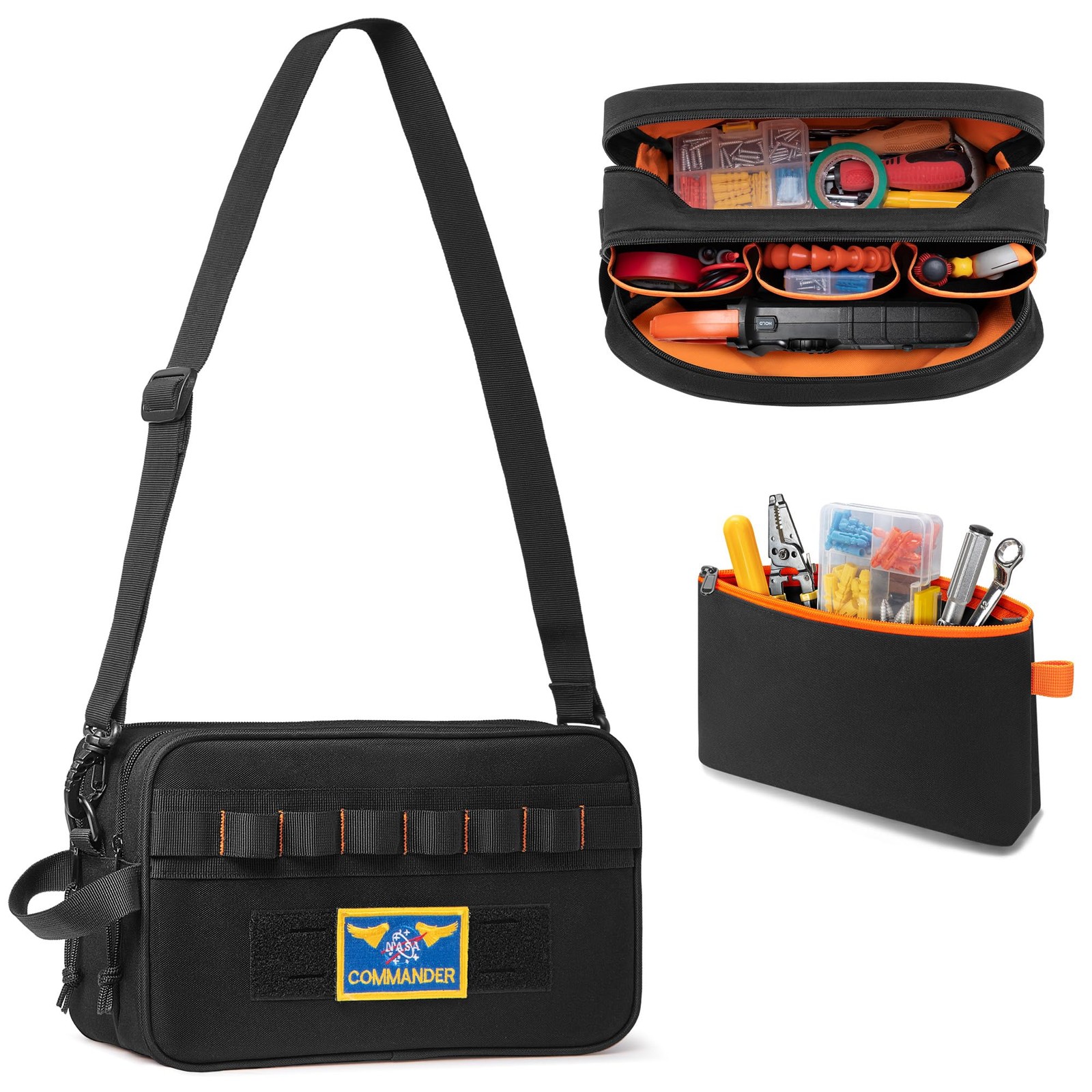 Rexmica Small Tool Bag with 1 Pouch, 11.8 x 3.9 x 7 inches, Black