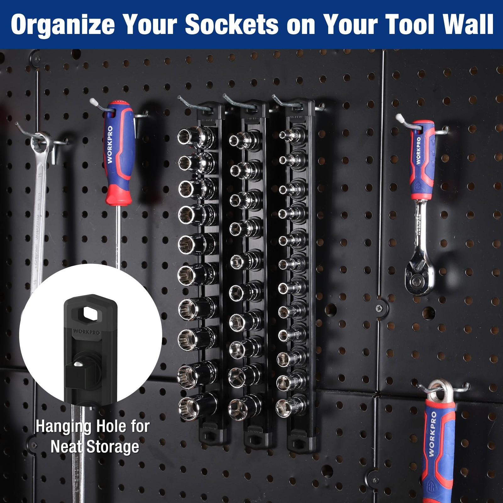 WORKPRO Magnetic Socket Organizer, 1/2-Inch Drive Aluminum 1/2″ DR, Black