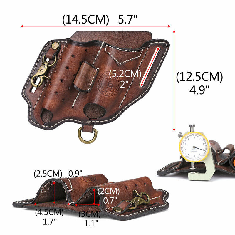 Leather EDC Multitool Pouch Flashlight Holder Knife Sheath Belt Holster-TOURBON