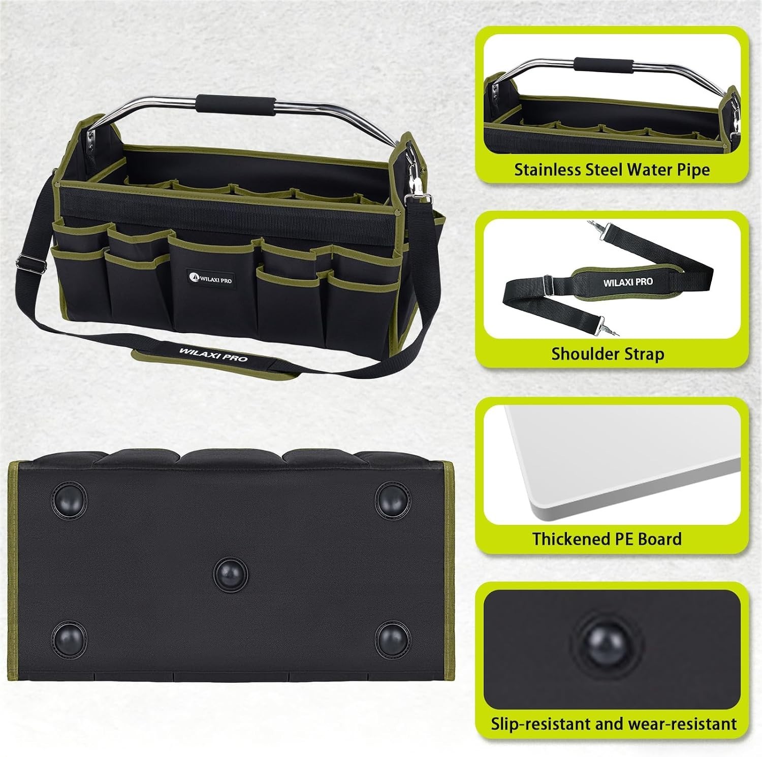 20in Foldable Open Top Tool Bags For Men Heavy Duty, Tool Carrier hard With H…