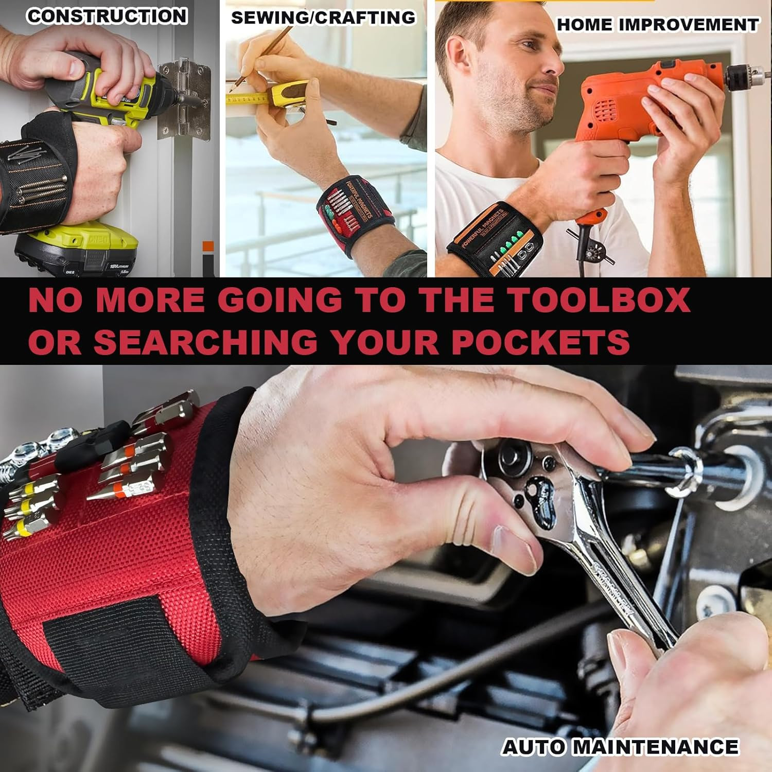 Magnetic Wristband, Magnetic Screw Holder for Wrist, Made of Ballistic Nylon, wi