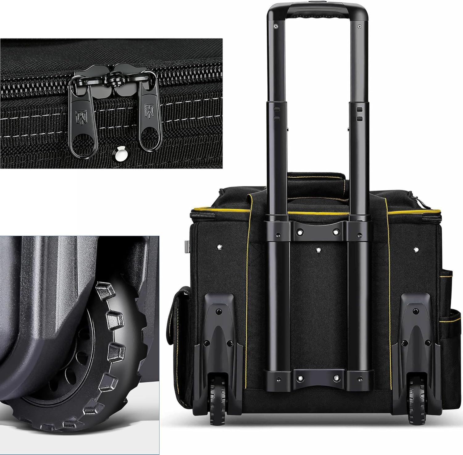 Heavy-Duty Waterproof Rolling Tool Bag with Double Wheels & Multiple Pockets