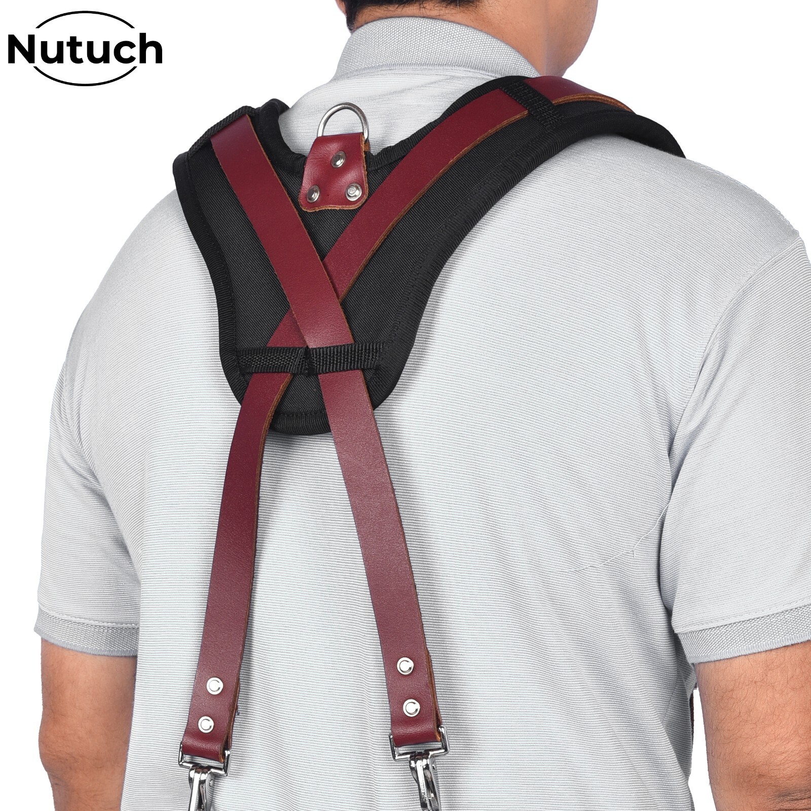 NUTUCH Heavy Duty Leather Work Suspender With Pockets | Tool Belt Suspender