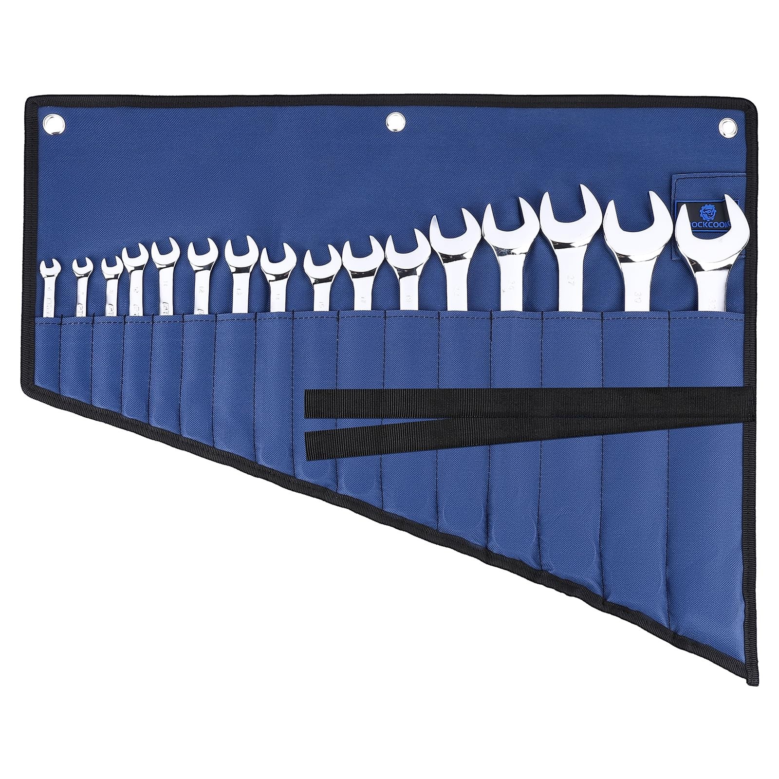 ROCKCOON 16 Pockets Wrench Roll Organizer, 26 x 17.7 x 10.8 inches, Blue