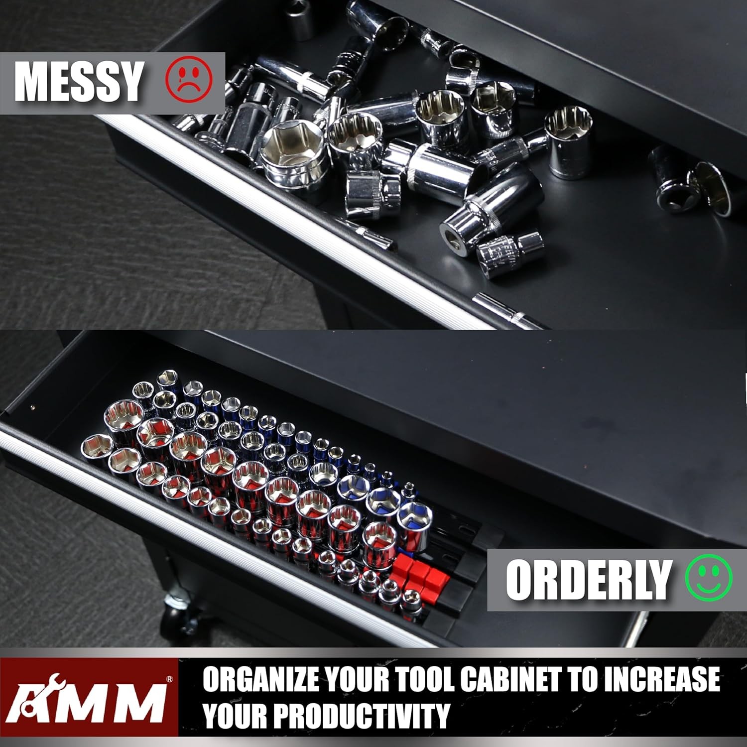 18 PCS Socket Organizer 1/2 3/8 1/4 Drive Heavy Duty ABS Clip Rail Colorful Tool