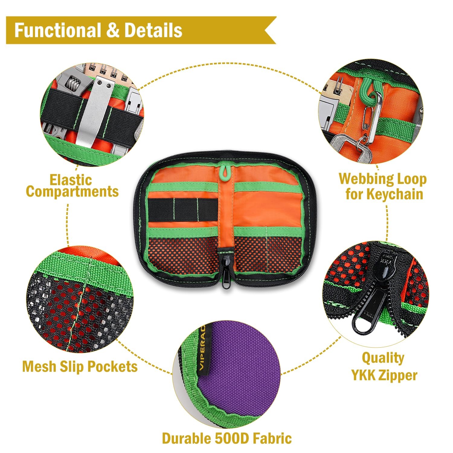VE10 EDC Pouch Small Pocket Tool Pouch with 10 Compartments, Men’s Pocket Org…
