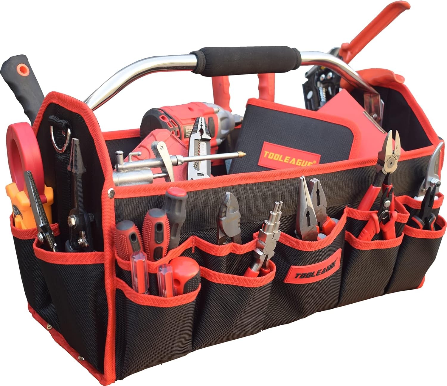 TOOLEAGUE 19in 25 Pocket 1680D Heavy Duty Tool Bag Molded Base