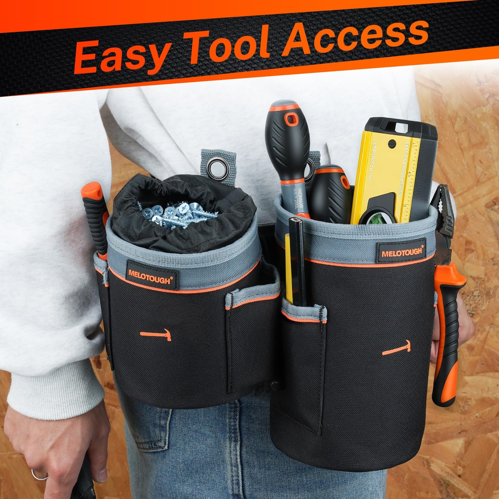 MELOTOUGH Tool Pouch Combo Set | 1 Mini (6”) + 1 Deep Mixed 2 Pack, Black