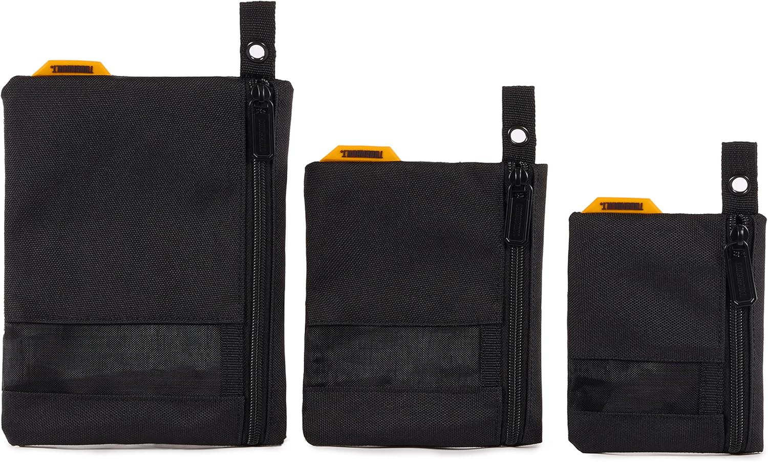 Toughbuilt – 3 Pack Fastener Bags 3 Sizes, Heavy-Duty Bags W/Mesh Windows, Top M