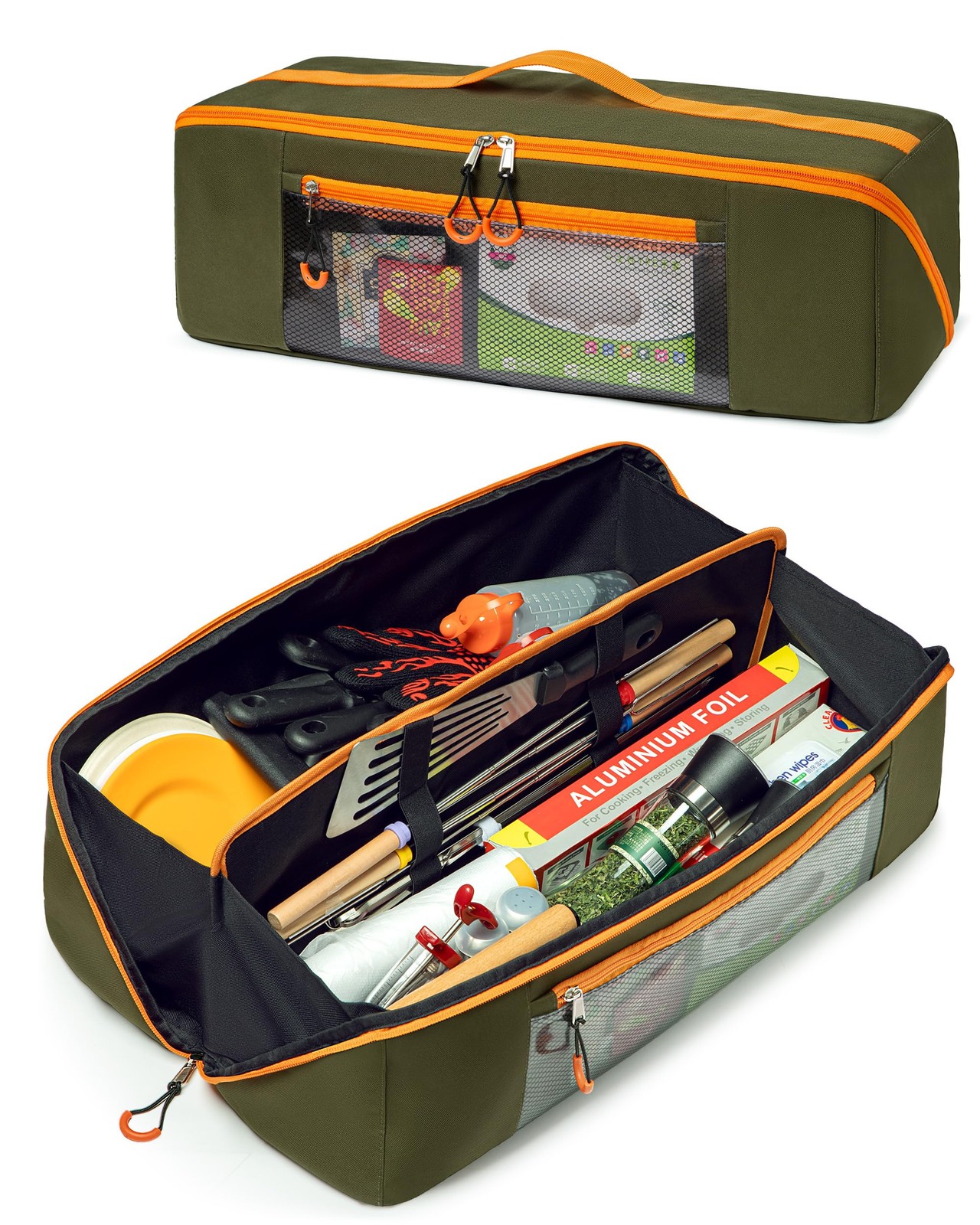 Marscamd 22″ Grill Tool Storage Bag Dual Inner Compartments Green
