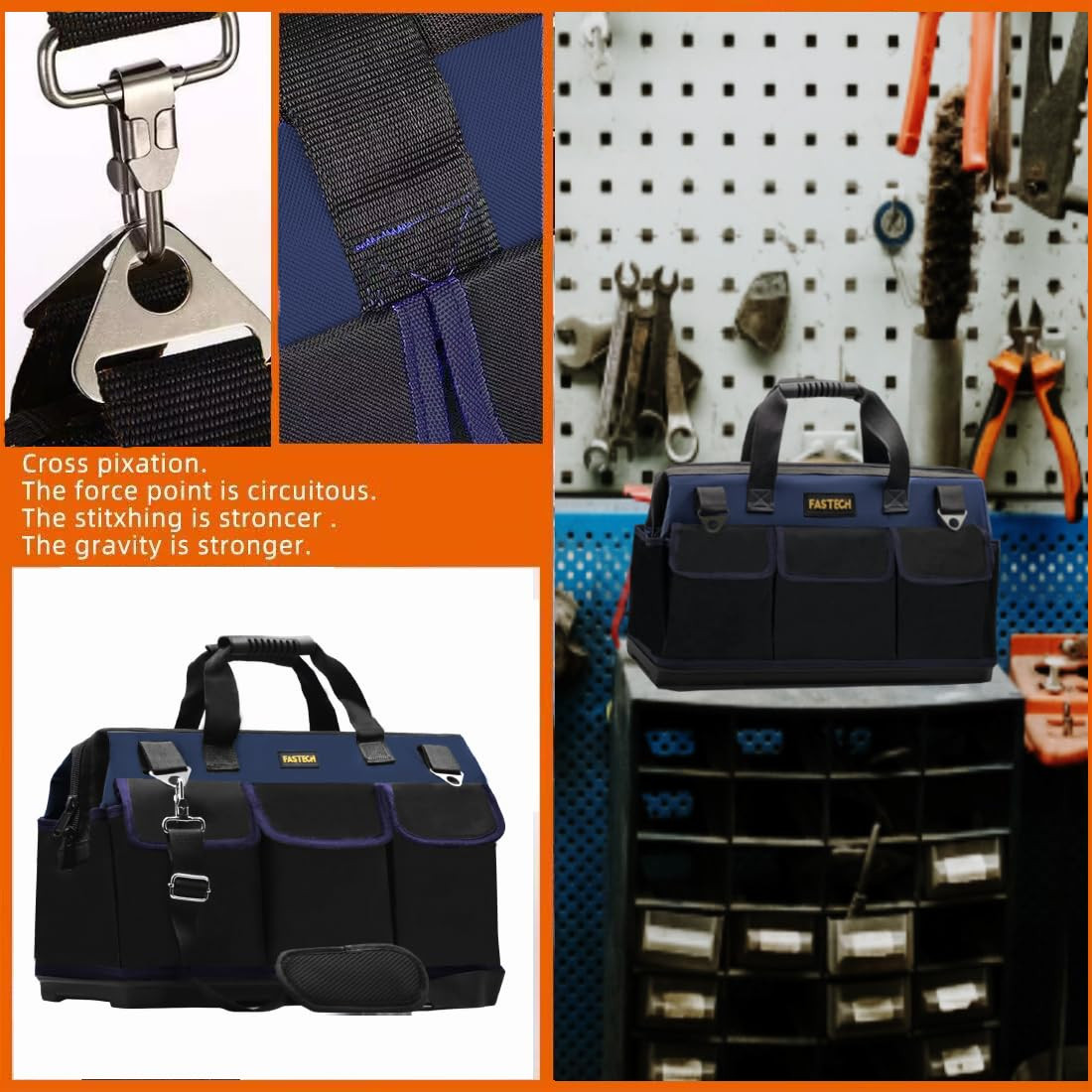 22in Heavy Duty Bottom Tool Bag With Wide Mouth For Tool Storage, Carrier and…