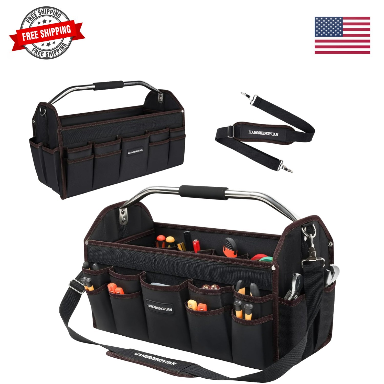 22 In Tool Carrier, Open Top Tool Tote 30 Pockets, Waterproof Tool Bag For Me…