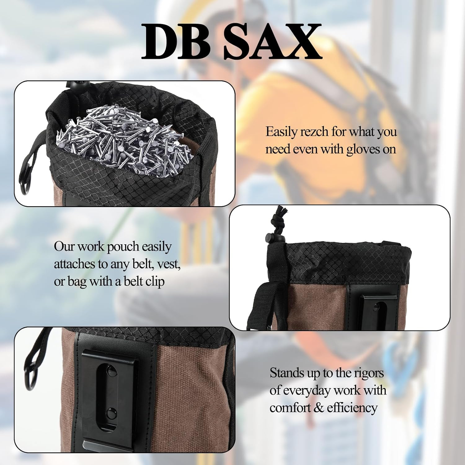 Nail Screw Work Soft Pouch Drawstring ClipOn Tool Bag For Electrician