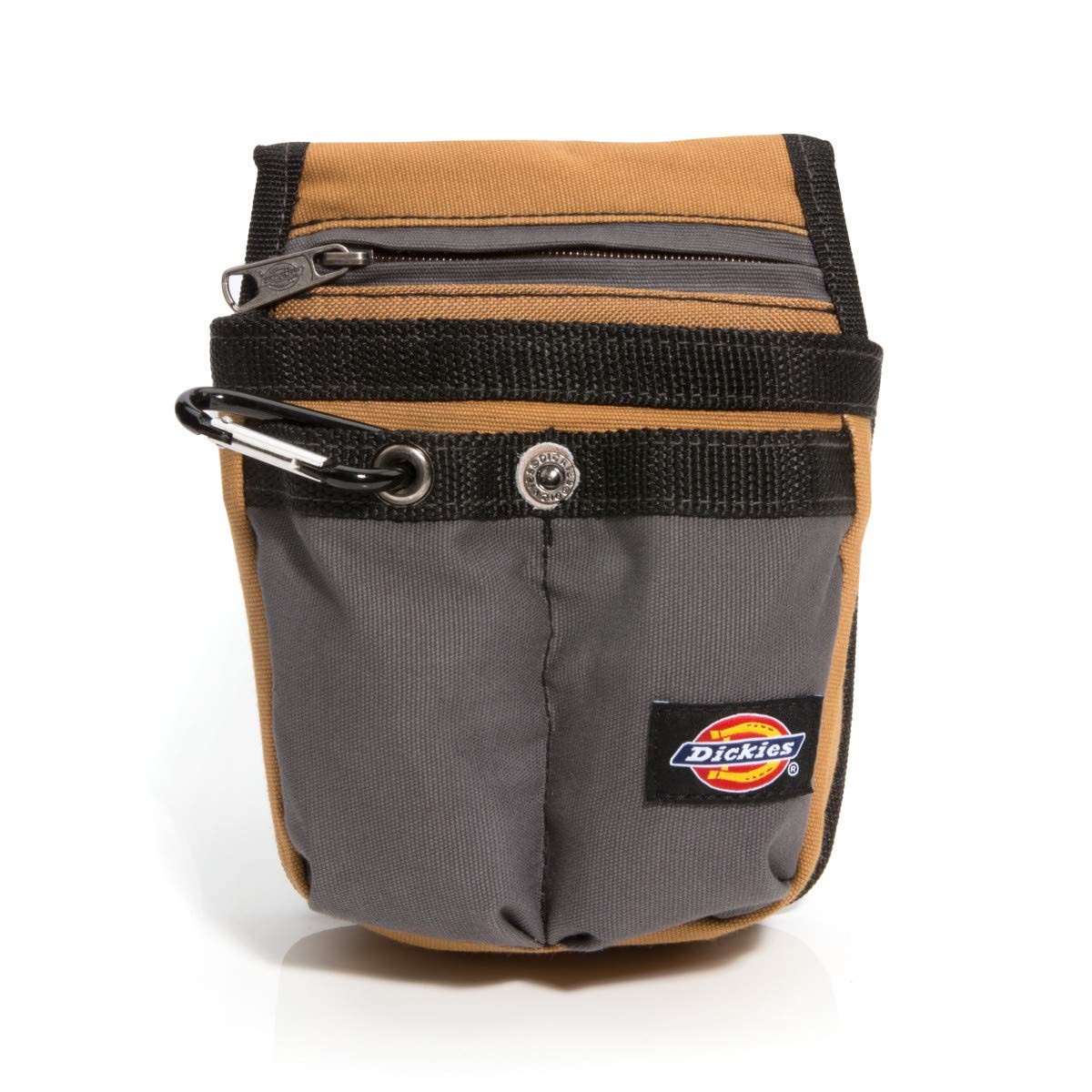 Dickies 57005 Medium Tan Canvas Tool Belt Pouch 4 Pockets Zip Pocket Carabiner