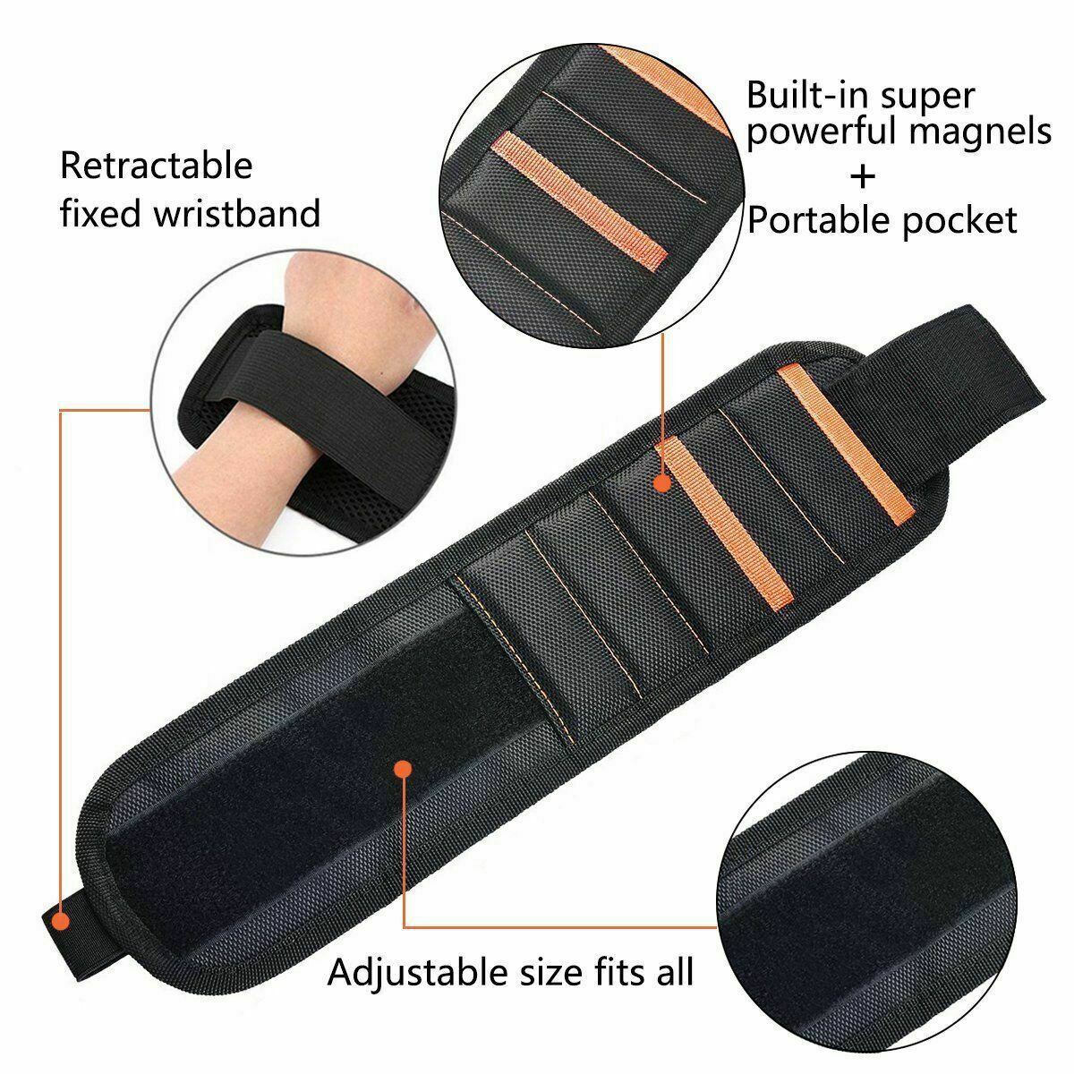Magnetic Wristband Tool Belt with 15 Strong Magnets for Holder Holding Screws