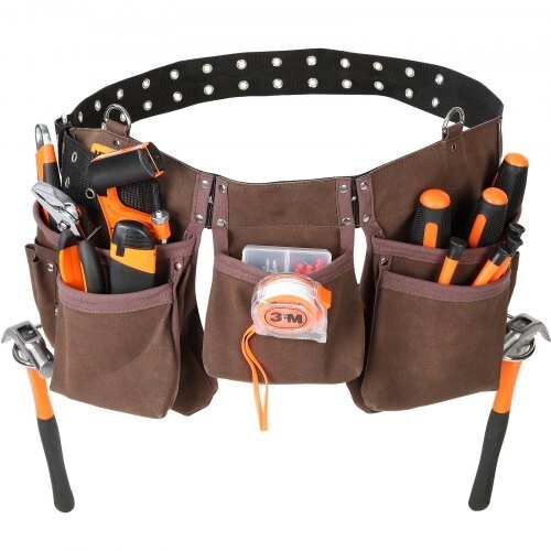 VEVOR Tool Belt, 13 Pockets, Adjusts from 29Inches to 54Inches,Faux Sede Leather