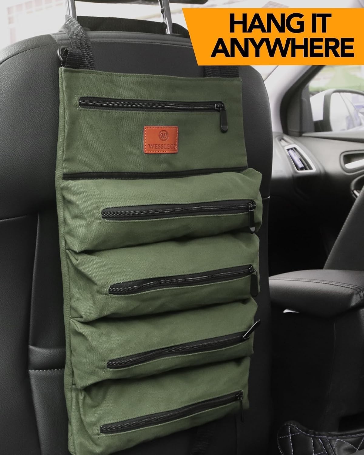 Functional Canvas Tool Roll Bag for Contractors with 5 Zippered Compartments