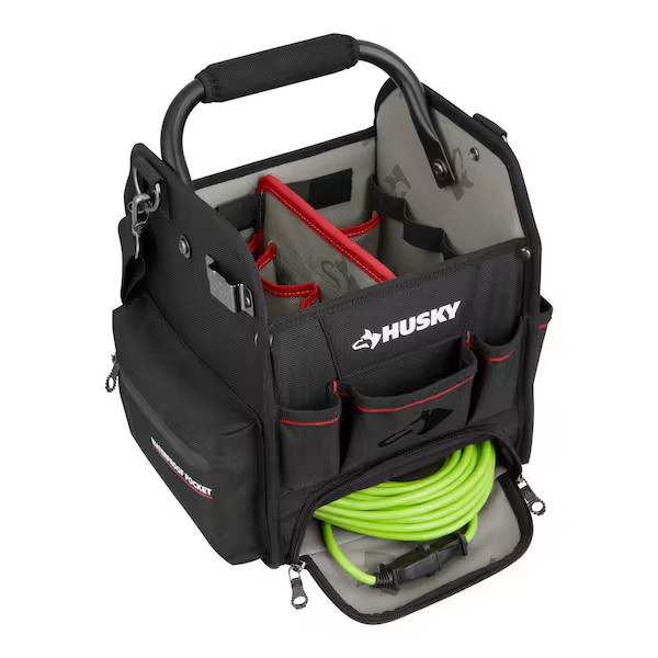 Husky Tool Tote Bag 10in Heavy Duty Tool Organizer Parts Bin Shoulder Strap