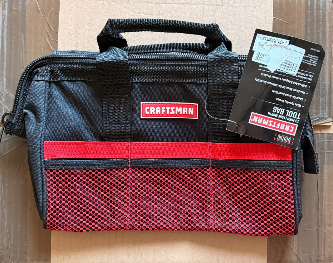 Craftsman 13 in. W X 9.75 in. H Wide Mouth Tool Bag 6 pocket Black/Red NWT