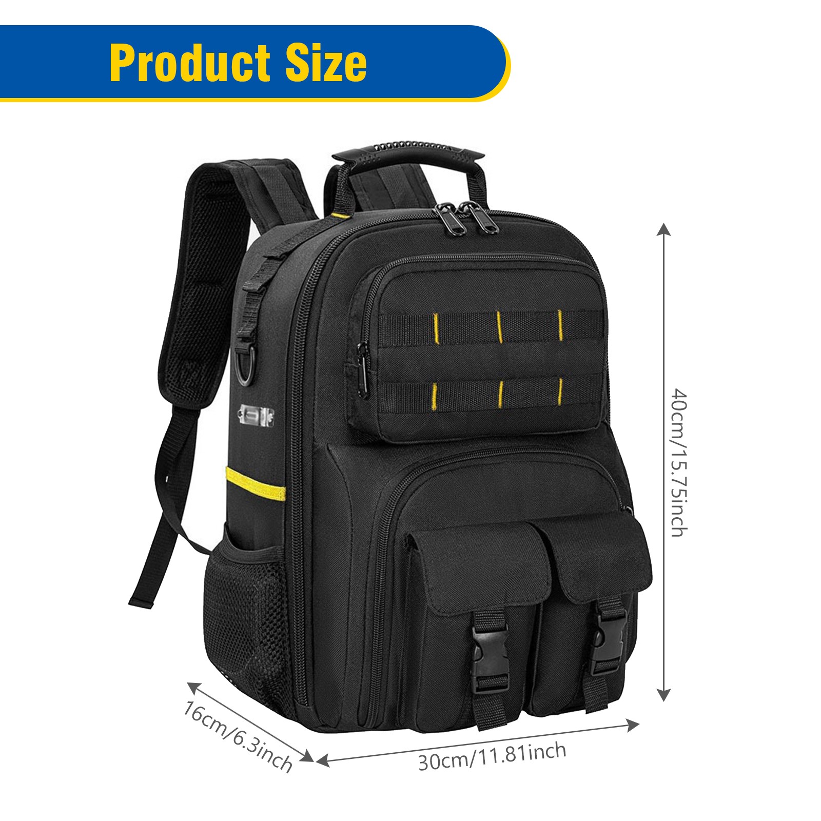Heavy Duty Tool Backpack for Men Electrician HVAC Construction Bag w/ 59 Pockets