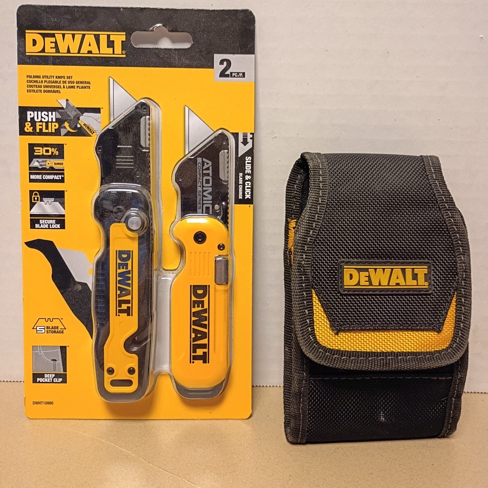 DeWalt Lot Of 2 Utility Knives and A Smartphone Holder Case With Belt Clip