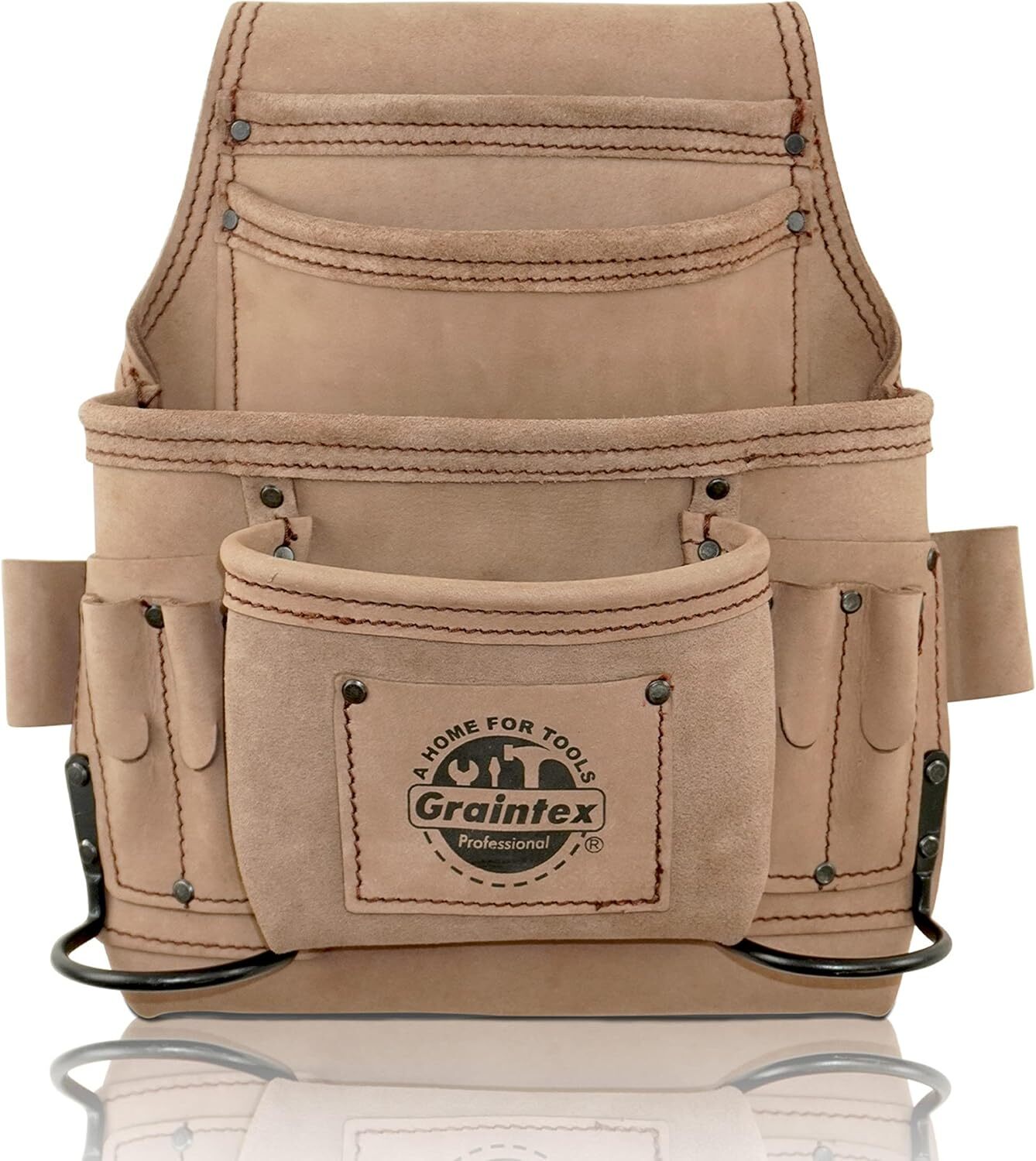 GRAINTEX ST2040 10 Pocket Nail & Tool Pouch Natural Top Grain Leather