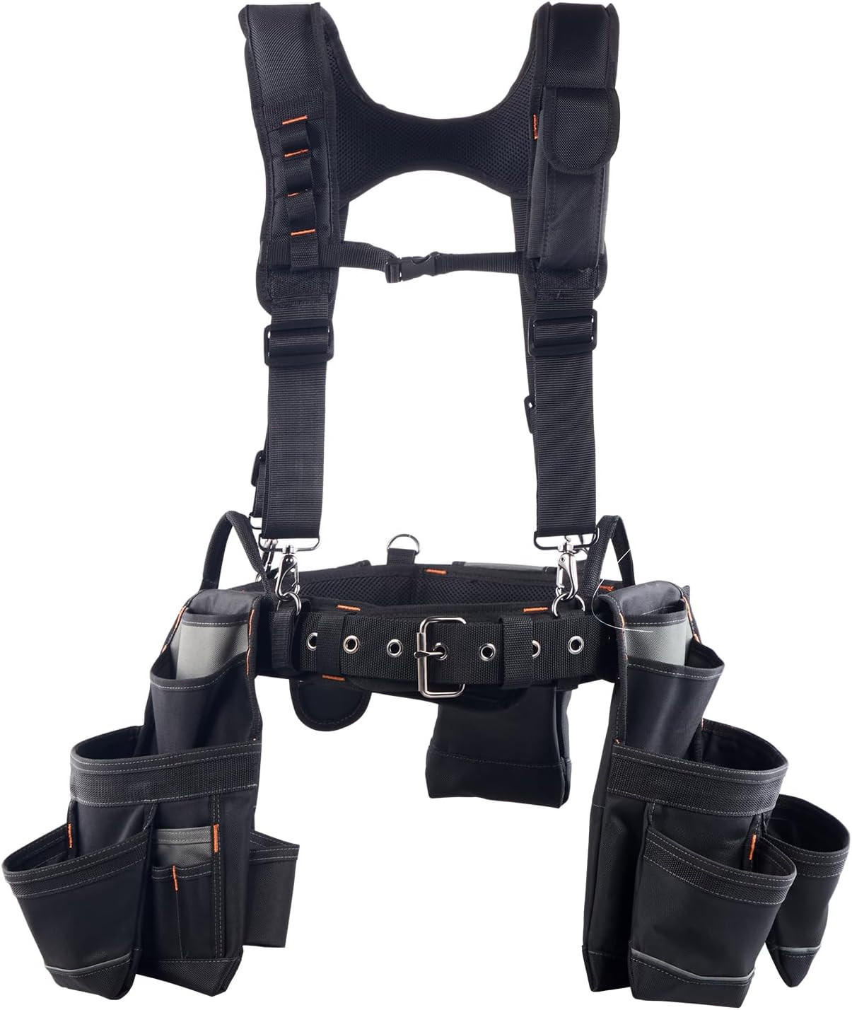 Tool Belt, 19 Pockets Tool Pouch with Suspenders for Men, Heavy Duty Adjustable