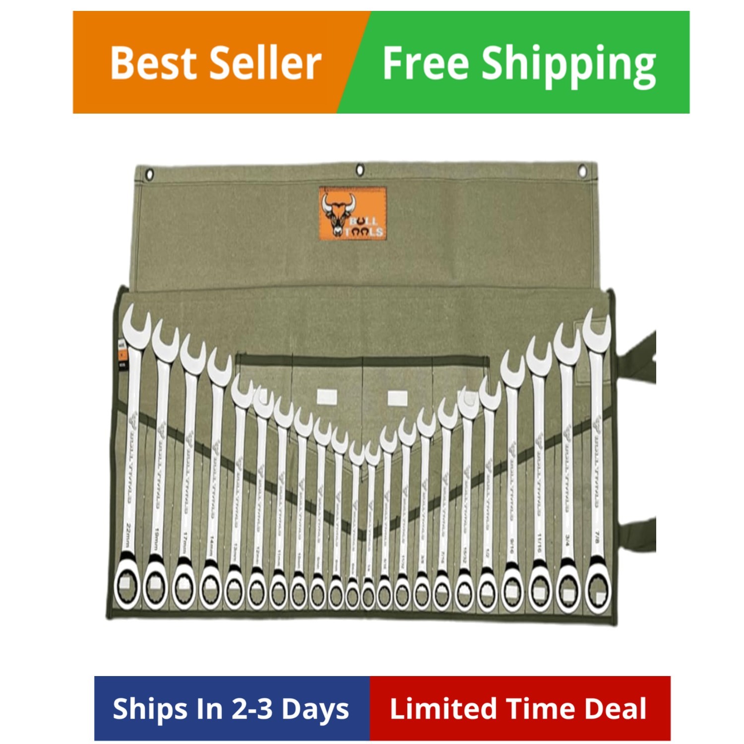 Wrench Roll, 26 Pocket Tool Pouch, Tool Bag Wrench Organizer Metric & SAE Com…