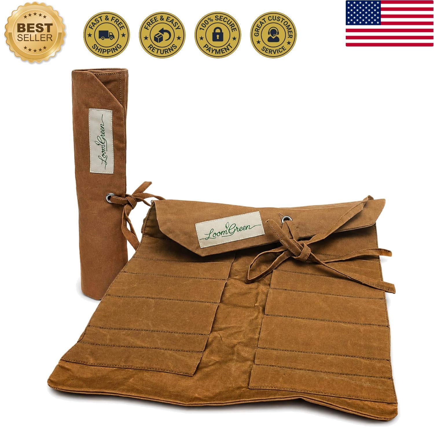 7oz Waxed Canvas Tool Roll Organizer – 14 Pockets, 17 x 12 in Lay Flat | Roll…