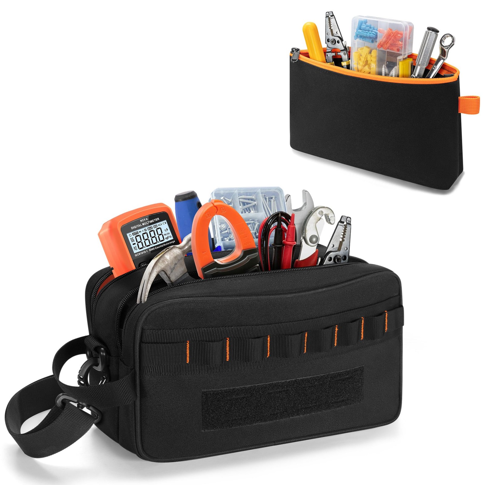 Rexmica Small Tool Bag with 1 Pouch, 11.8 x 3.9 x 7 inches, Black
