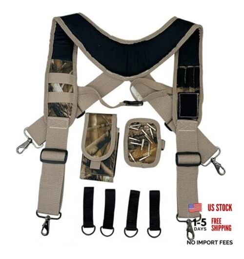 Tool Belt Suspenders for Work Belt Heavy Duty Padded with Magnetic Camouflage