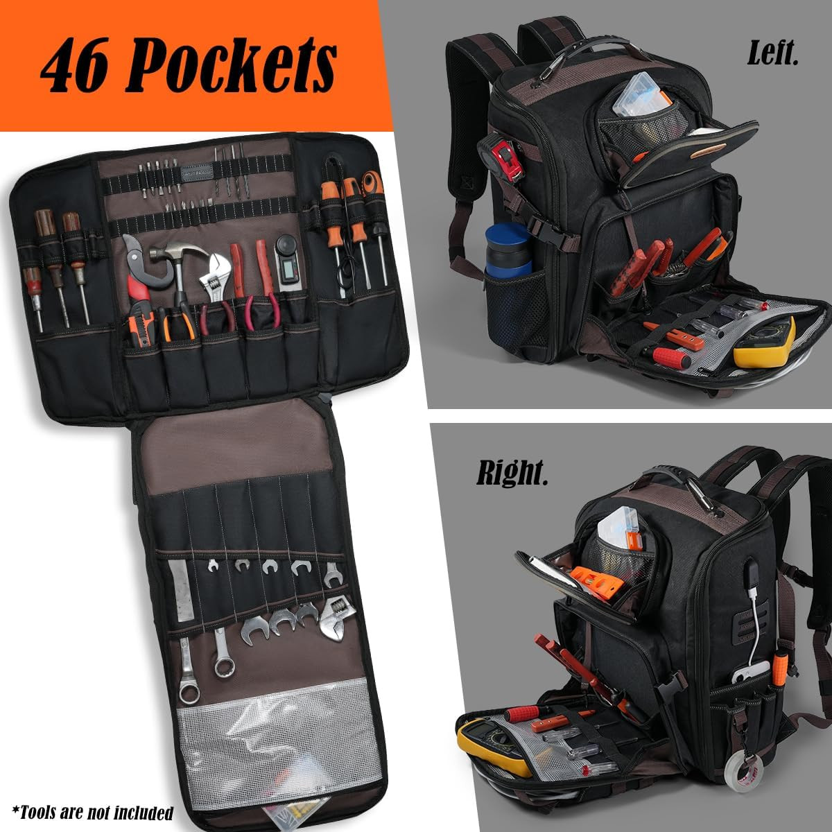 Heavy Duty 46-Pocket Waterproof Electrician Backpack for HVAC & Mechanics