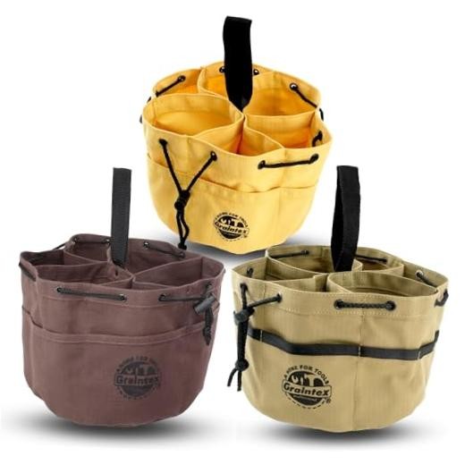 18 Pocket Grab Bags Set of 3 Pcs Rip-Stop Canvas, Brown, Khaki, Yellow