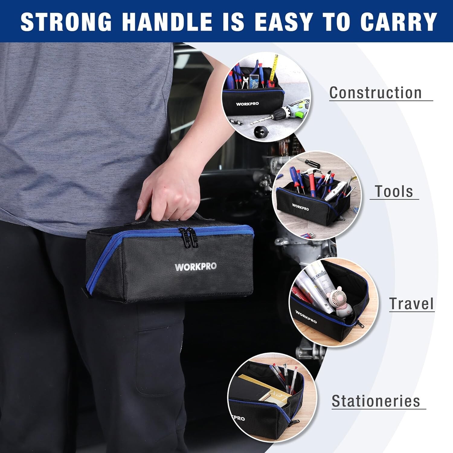 WORKPRO 10″ Wide Mouth Utility Tool bag with Zipper 3-pack Multipurpose NEW