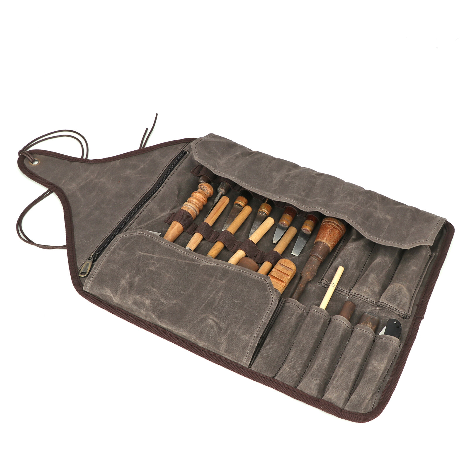 TOURBON Waxed Canvas Tool Roll Spanner Wrench Storage Pouch Chisel Gloves Pocket