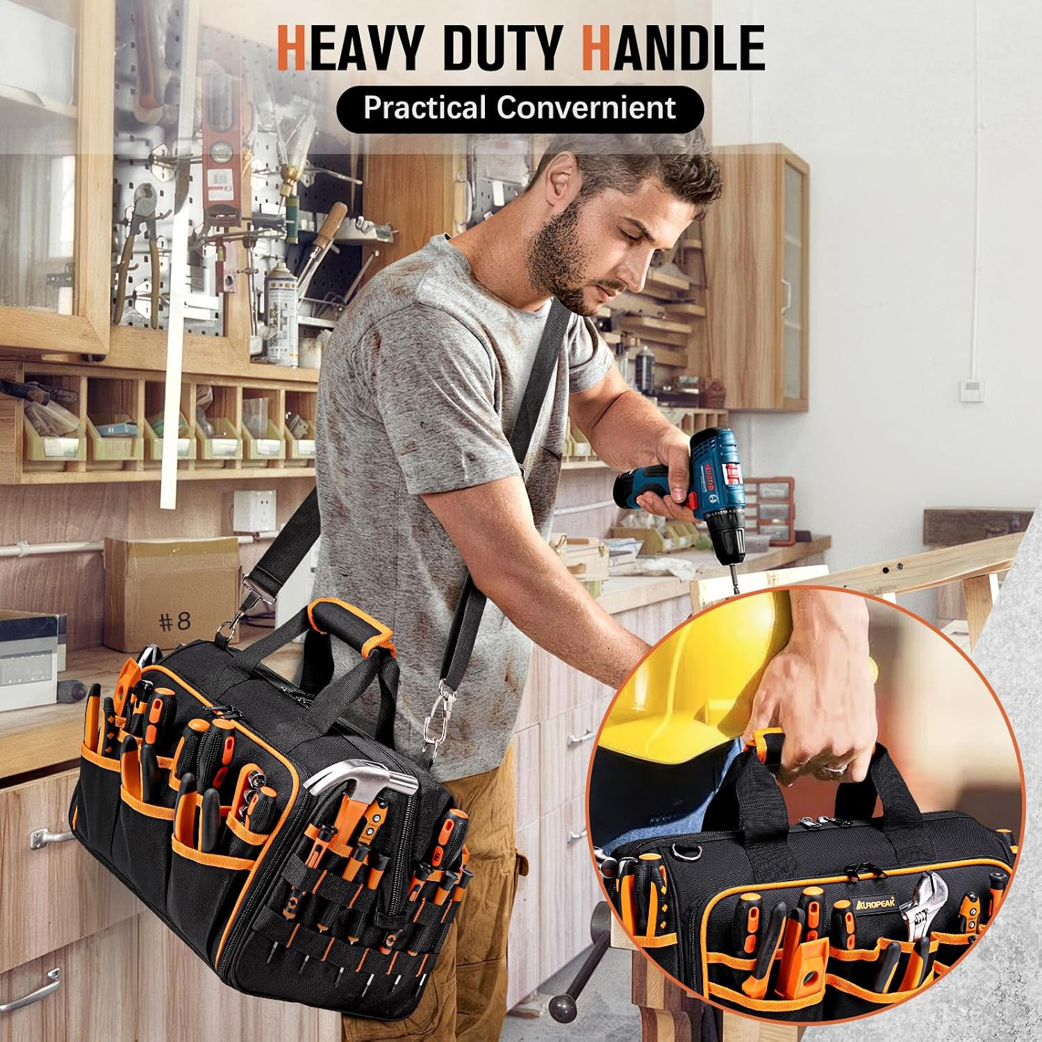 17-Inch Electrician Tool Bags for Men, 46-Pocket Heavy Duty Tool Bag, Foldable H