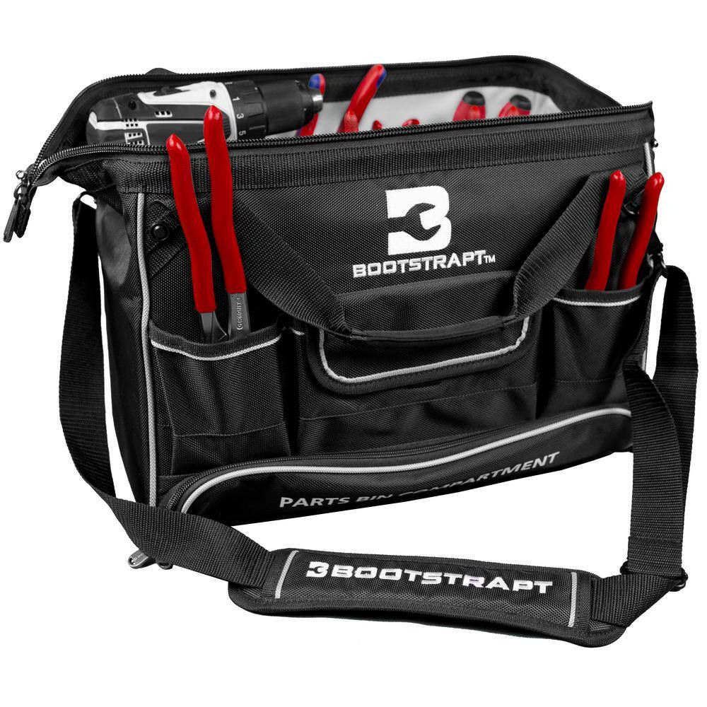 16 In. Large Mouth Tool Bag with Integrated Parts Bin Compartment