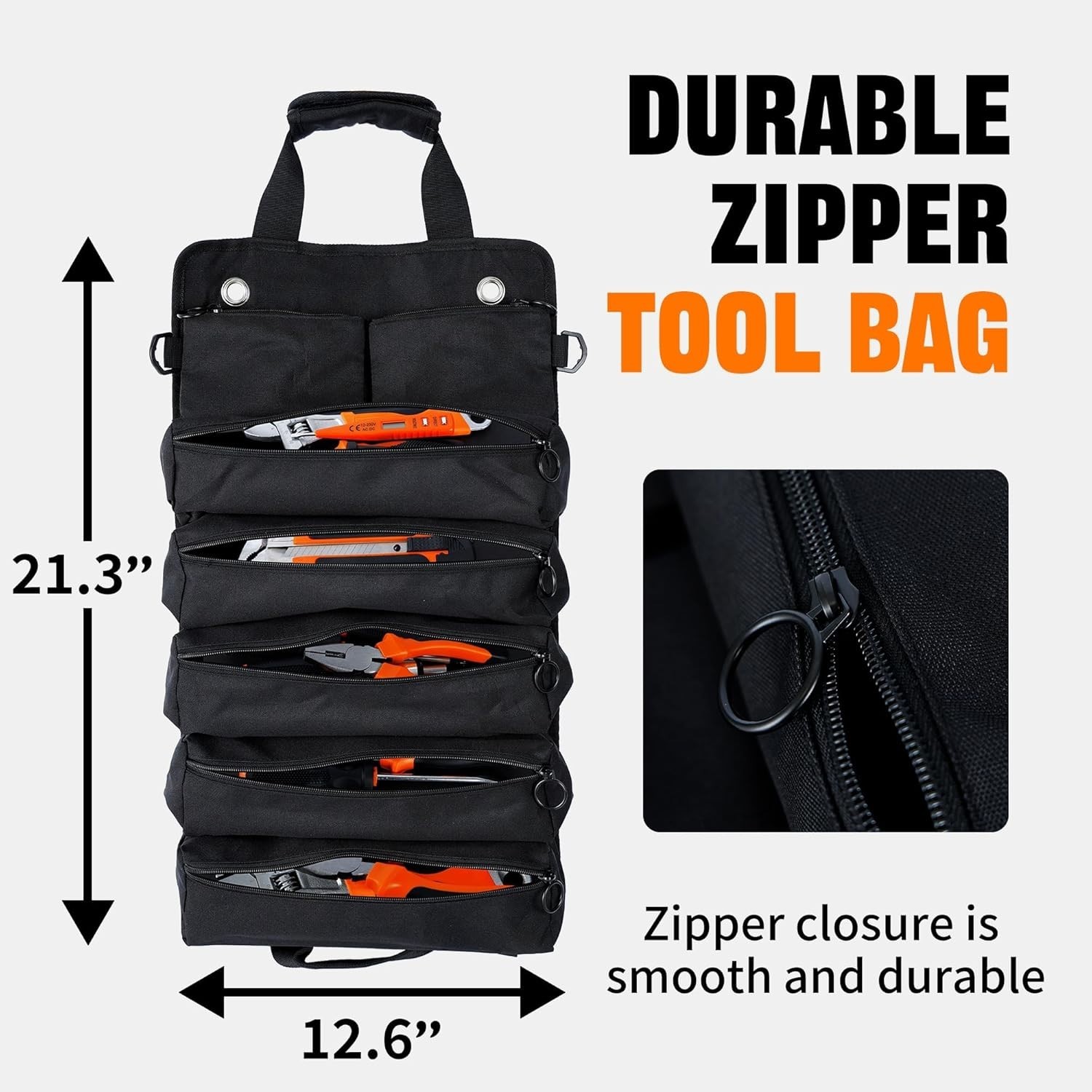 Portable Foldable Roll Up Tool Bag, Heavy Duty Tool Organizer Bag with 5 Comp…