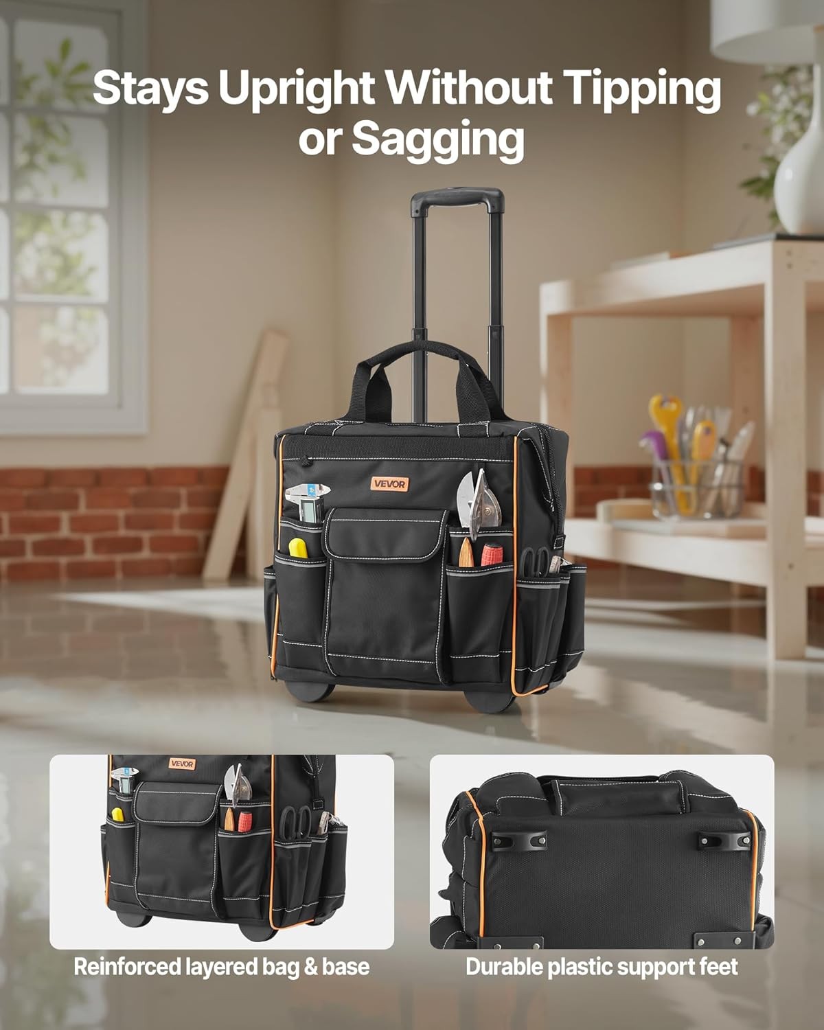 Rolling Tool Bag VEVOR 15″ 110LBS 25 Pockets Wheels