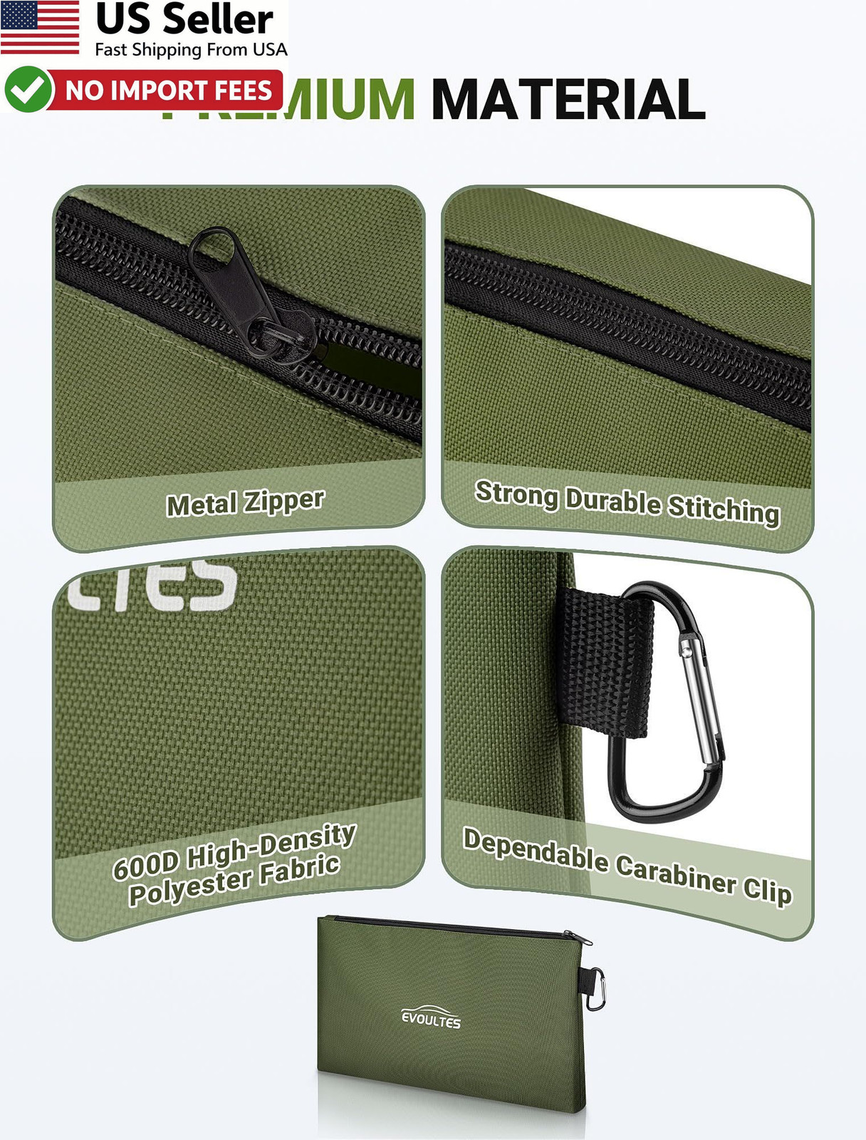 3 Pack EVOULTES 12″ Tool Pouches Zipper Small Utility Organizer Bags Carabiner
