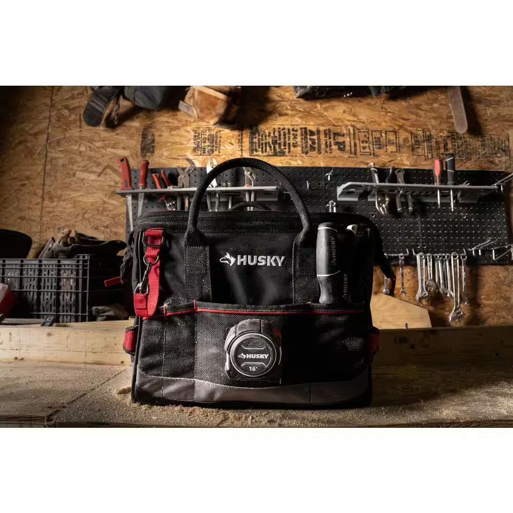 Husky PRO Tool Bag Heavy-Duty Polyester 14 in Durable Lockable Padded Handle