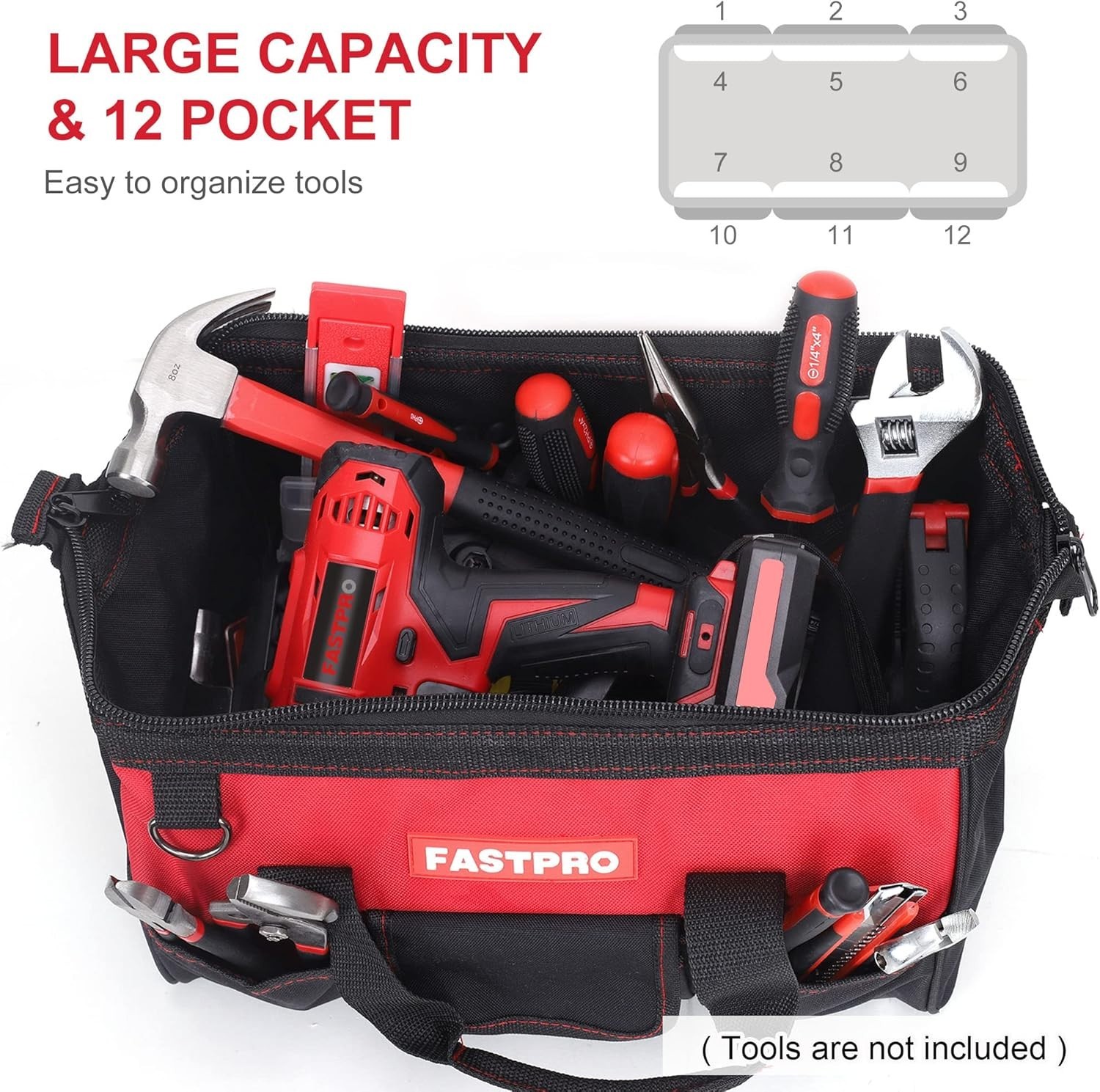 Compact 14-Inch Black & Red Tool Organizer – Zip-Top for Maximum Accessibility